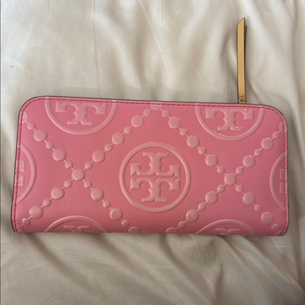 Tory Burch Pink Embossed Zip Wallet